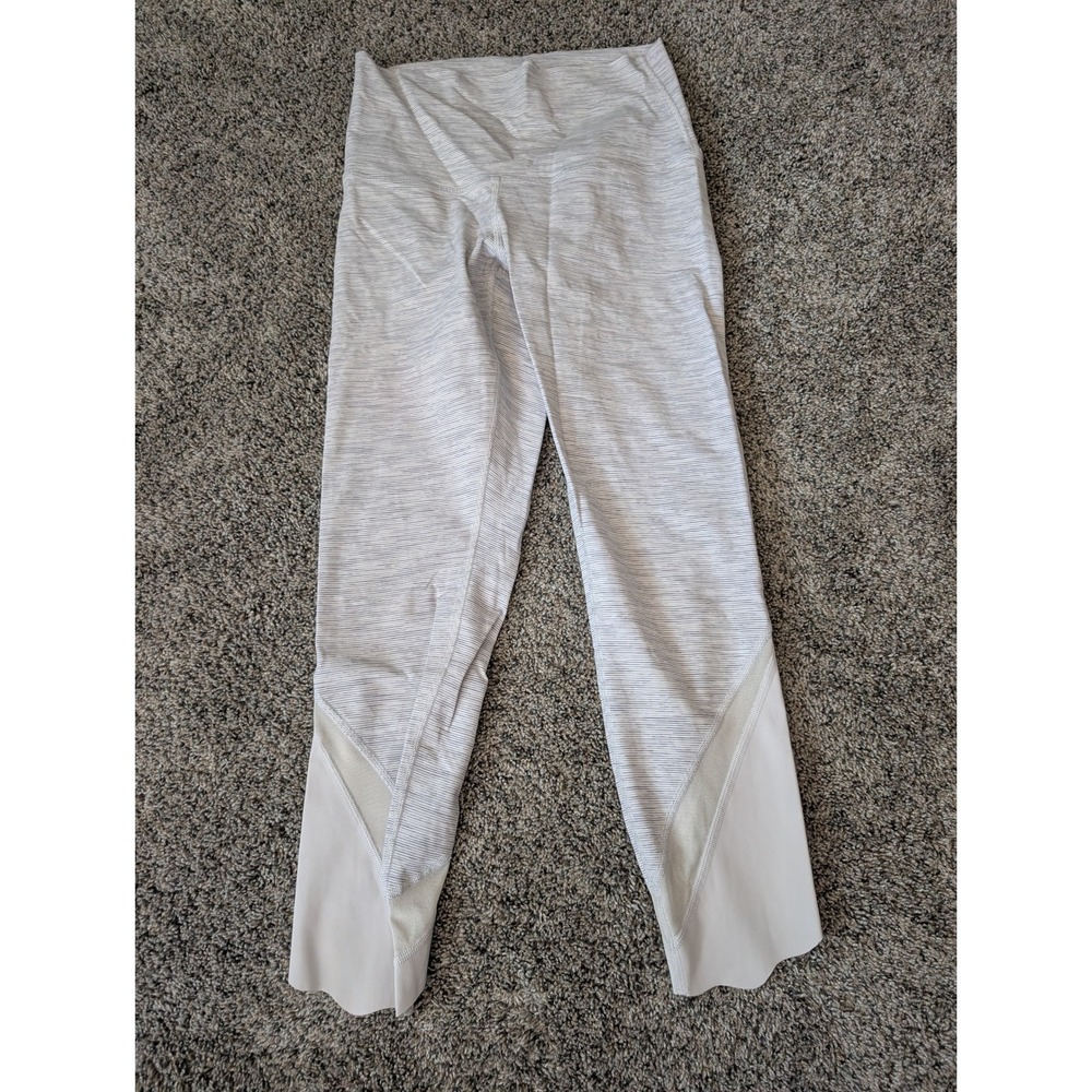 Lululemon High Rise Space Dye Mesh Scallop Hem Leggings Grey White Womens 4